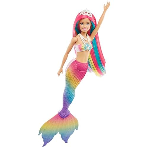 Barbie Dreamtopia Rainbow Magic Mermaid, Barbie Meerjungfrau mit Regenbogenhaaren, Farbwechselpuppe durch Wasser aktiviert, Spielzeug ab 3 Jahren – Bild 5