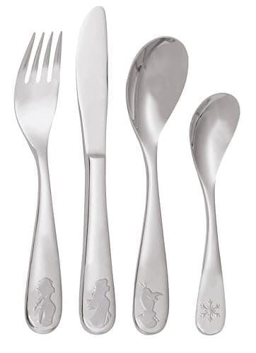 Frozen Die Eiskönigin Kinderbesteck Set 4-teilig - Edelstahl rostfrei mit Messer, Gabel, Suppenlöffel und Dessertlöffel - geprägtes Motiv mit Elsa, Anna und Olaf - spülmaschinengeeignet, kindgerecht – Bild 3