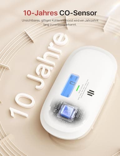 X-Sense Kohlenmonoxid Melder, TÜV Rheinland Zertifiziert, 10 Jahre Sensor, CO Melder mit austauschbarer Batterie und digitalem Display, Kohlenmonoxid-Melder mit Testknopf, XC0C-SR – Bild 4