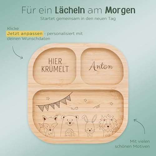 wunderwunsch - Personalisierter Baby Teller mit Saugnapf - Praktisches Kleinkind Zubehör mit Namen - Kinder Teller Rutschfest - Personalisierte Geschenke  – Bild 5