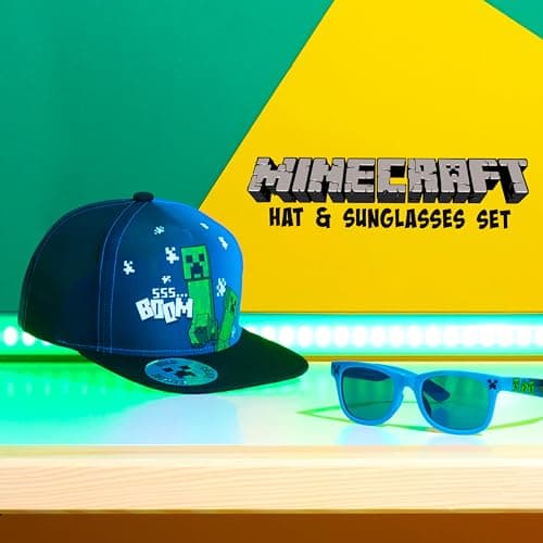 Minecraft Basecap Kinder Jungen Set Snapback Cap Kinder und Sonnenbrille UV Schutz - Creeper  – Bild 2