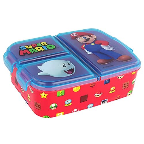 Super Mario Brotdose Kinder - Lunchbox mit 3 Fächern und Clip-Verschlüssen, Bento Snackbox aus Kunststoff bpa-frei - Vesperdose für Kindergarten & Schule, robust und leicht zu reinigen – Bild 4