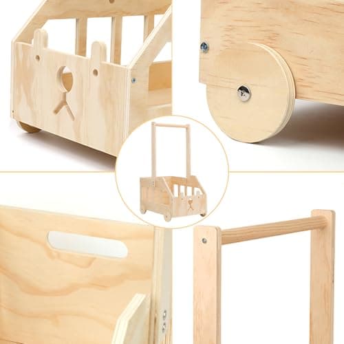 Babyparty Geschenk mit Griff Wickelkorb mit Holzrädern Kinder Holz Holzkiste Babygeschenk Geschenkkorb Baby Korb Geschenk mit Dekorblättern Holzkleiderbügel und Engel-Tag Baby Shower Geschenk – Bild 5