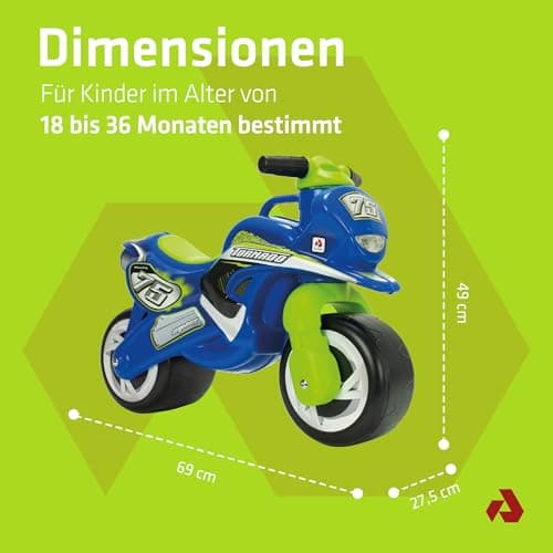Laufrad Motorrad Kinder ab 18 Monaten Tundra Tornado Blau mit Tragegriff + Breiten Kunststoffrädern + Ergonomisches Design + rutschfeste Dekoration Wasserfest + Stabile Konstruktion  – Bild 2