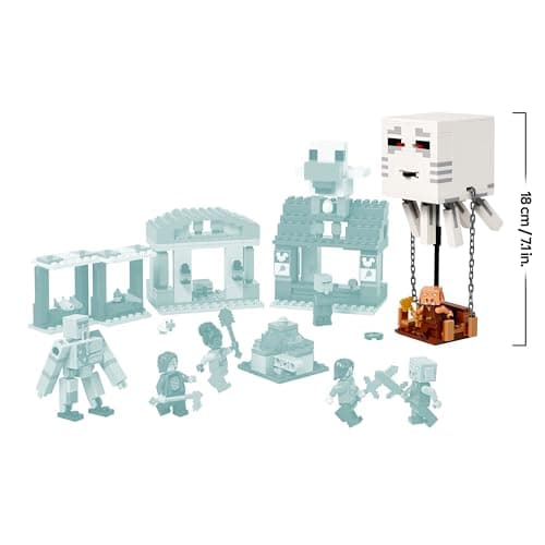 LEGO Minecraft Angriff des Ghast-Ballons - Gaming Spielzeug - Steves Haus, 4 Minifiguren - Iron Golem Figur & explodierender Brunnen Funktion  – Bild 3
