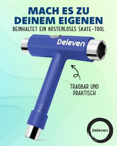 Deleven Skateboard mit LED Rollen, Skate Tool und ABEC 7 Lager  – Bild 6