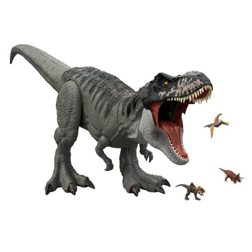 MattelJurassic World: Die Wiedergeburt Riesendino Tyrannosaurus Rex-Actionfigur, T-Rex-Dinosaurierspielzeug mit 2 Angriffsbewegungen, filmgetreues und bewegliches Design – Bild 5