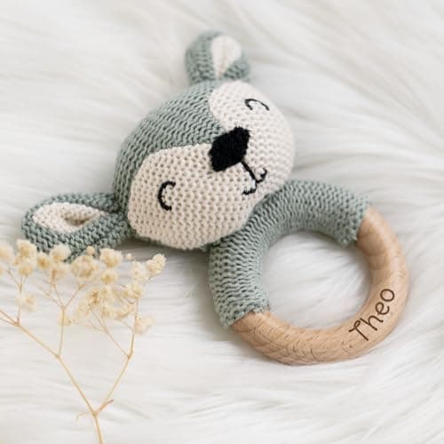 Geschenkfreude Personalisierter Beißring für Baby aus Holz - Greifling personalisiert mit Name - niedliche Babyrassel - schönes Geschenk zur Geburt Junge/Mädchen – Bild 5