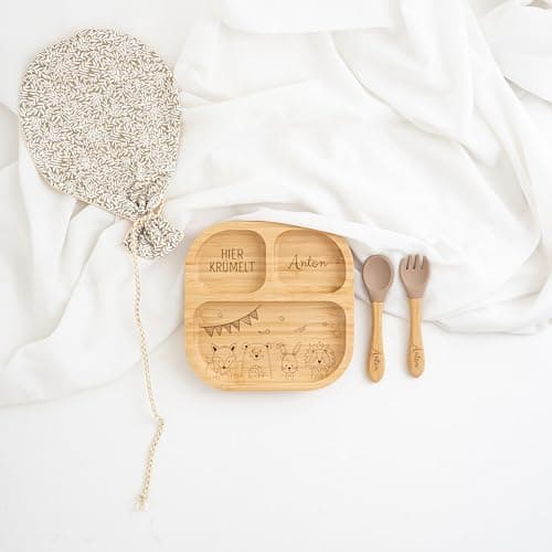 wunderwunsch - Personalisierter Baby Teller mit Saugnapf - Praktisches Kleinkind Zubehör mit Namen - Kinder Teller Rutschfest - Personalisierte Geschenke  – Bild 2