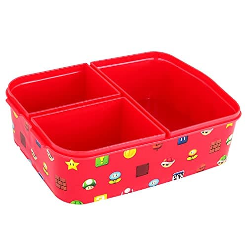 Super Mario Brotdose Kinder - Lunchbox mit 3 Fächern und Clip-Verschlüssen, Bento Snackbox aus Kunststoff bpa-frei - Vesperdose für Kindergarten & Schule, robust und leicht zu reinigen – Bild 5