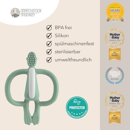 Matchstick Monkey - Beißring Affe Original - Baby Zahnungshilfe - weiche Noppen massieren wundes Zahnfleisch - Silikon BPA-frei - Greifling für Zahnen - ab 3 Monaten – Bild 6