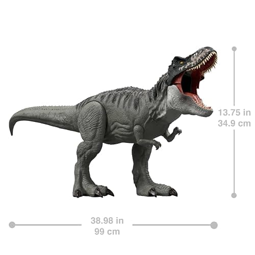 MattelJurassic World: Die Wiedergeburt Riesendino Tyrannosaurus Rex-Actionfigur, T-Rex-Dinosaurierspielzeug mit 2 Angriffsbewegungen, filmgetreues und bewegliches Design – Bild 3