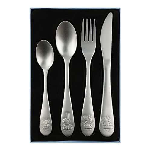Peppa Wutz Kinderbesteck Set 4-teilig - Edelstahl rostfrei mit Messer, Gabel, Suppenlöffel und Dessertlöffel - geprägtes Peppa Motiv, silber  – Bild 5