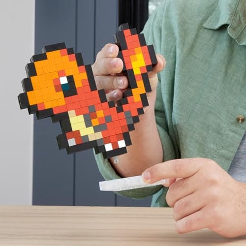 MEGA Pokémon Glumanda - zusammenbaubare Figur im Retro-Look, Pixel Art, inklusive Basis zur Wandmontage – Bild 4