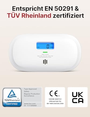 X-Sense Kohlenmonoxid Melder, TÜV Rheinland Zertifiziert, 10 Jahre Sensor, CO Melder mit austauschbarer Batterie und digitalem Display, Kohlenmonoxid-Melder mit Testknopf, XC0C-SR – Bild 3