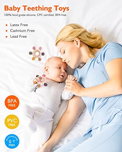 akolik Beißring Baby, BPA-frei Zahnungshilfe aus Silikon, Baby Spielzeug – Bild 3