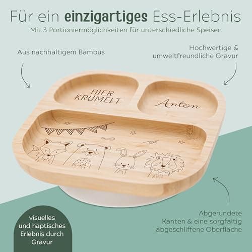 wunderwunsch - Personalisierter Baby Teller mit Saugnapf - Praktisches Kleinkind Zubehör mit Namen - Kinder Teller Rutschfest - Personalisierte Geschenke  – Bild 4