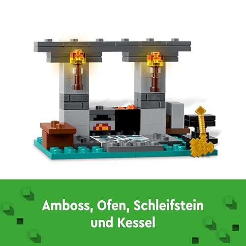 LEGO Minecraft Die Waffenkammer - Spielzeug mit Netherportal, inkl. Alex & Waffenschmied Figuren -Zubehör wie Goldaxt, Schwerter & Schild – Bild 5
