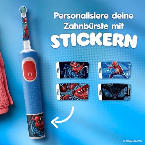 Oral-B Pro Kids Spiderman Elektrische Zahnbürste für Kinder ab 3 Jahren — Inkl. 1 Aufsteckbürste & Zahnbürsten-Sticker, Reise-Etui, Blau/Rot – Bild 7