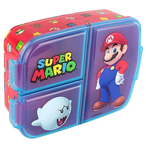 Super Mario Brotdose Kinder - Lunchbox mit 3 Fächern und Clip-Verschlüssen, Bento Snackbox aus Kunststoff bpa-frei - Vesperdose für Kindergarten & Schule, robust und leicht zu reinigen – Bild 3