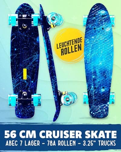 Deleven Skateboard mit LED Rollen, Skate Tool und ABEC 7 Lager  – Bild 2