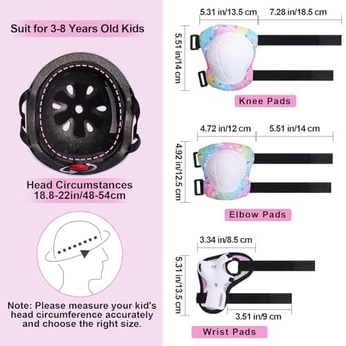 Unicorn Castle Kinder Helm Knie Ellenbogen Handgelenk Pads Verstellbare Knieschoner Ellenbogenschoner Handgelenkschoner Skateboard Helme für Radfahren Skating Mädchen, 3-8 Jahre – Bild 5