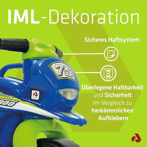 Laufrad Motorrad Kinder ab 18 Monaten Tundra Tornado Blau mit Tragegriff + Breiten Kunststoffrädern + Ergonomisches Design + rutschfeste Dekoration Wasserfest + Stabile Konstruktion  – Bild 5