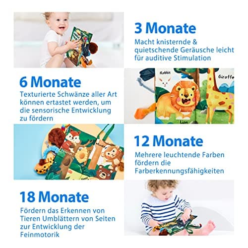 hahaland Baby Spielzeug Stoffbuch ab 0 3 6 Monate,Soft Buch Baby Spielzeug 6 Monate,3D Wald Tier Motiven Fühlbuch Knisterbuch – Bild 5