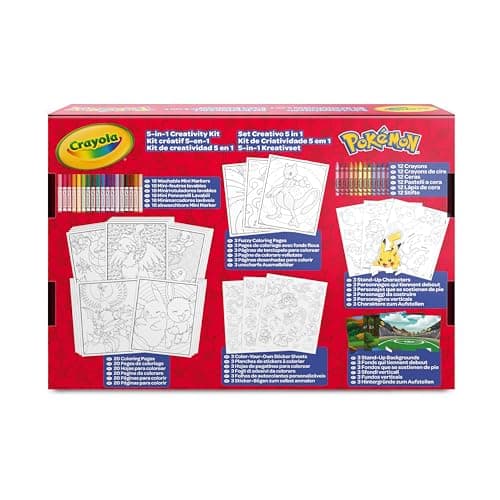 CRAYOLA - Pokémon 5-in-1 Kreativset, mit Ausmalblättern, Markern, Buntstiften, Aufklebern, 60 Stück – Bild 4