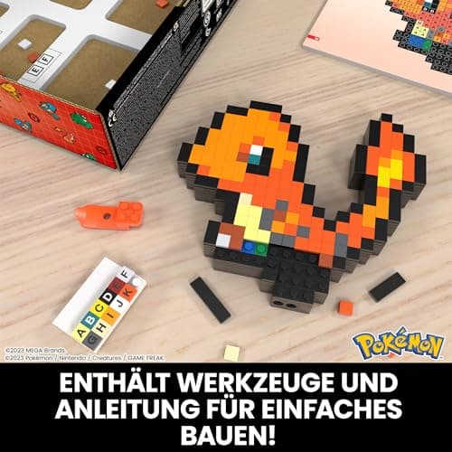 MEGA Pokémon Glumanda - zusammenbaubare Figur im Retro-Look, Pixel Art, inklusive Basis zur Wandmontage – Bild 6