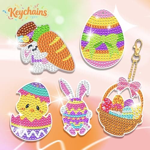 ORIENTAL CHERRY Ostergeschenke Kinder, Diamond Painting Kinder, Geschenke für Kinder Basteln Sie Ihre eigenen GEM-Schlüsselanhänger, Basteln Mädchen 8 Jahre, Ostern Geschenke Kinder – Bild 4