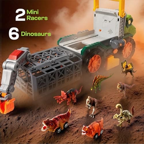 Dinosaurier Spielzeug Großer Dino-Monstertruck mit T-Rex & Figuren | Mit Abschussfunktion, Kran & Tunnel | Geschenk für Jungen 2-4 Jahre  – Bild 7