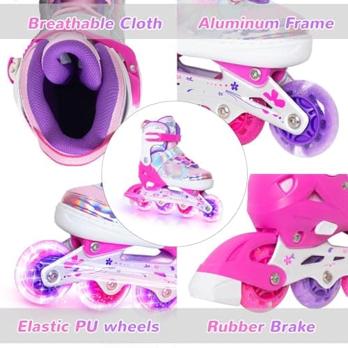 Nattork Kinder Inliner für Mädchen, 4 Größen Verstellbare Inline Skates, Schmetterling Inline Rollschuhe für Mädchen – Bild 2