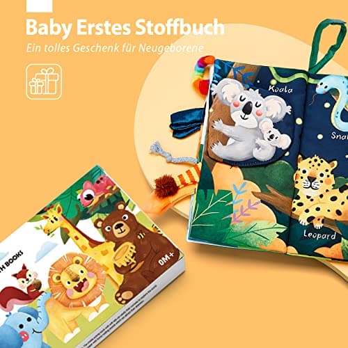 hahaland Baby Spielzeug Stoffbuch ab 0 3 6 Monate,Soft Buch Baby Spielzeug 6 Monate,3D Wald Tier Motiven Fühlbuch Knisterbuch – Bild 3
