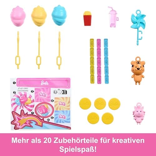 Barbie Mysteries: Beach Detectives Barbie Malibu Puppe und Zuckerwatte Spielstand Spielset mit 20 Zubehörteilen, inklusive Preise – Bild 5