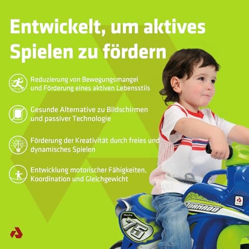 Laufrad Motorrad Kinder ab 18 Monaten Tundra Tornado Blau mit Tragegriff + Breiten Kunststoffrädern + Ergonomisches Design + rutschfeste Dekoration Wasserfest + Stabile Konstruktion  – Bild 3