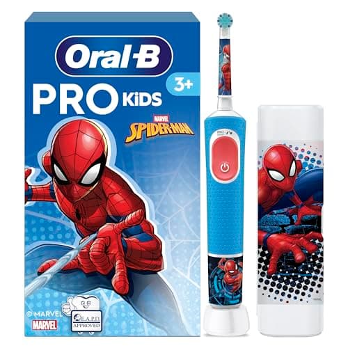 Oral-B Pro Kids Spiderman Elektrische Zahnbürste für Kinder ab 3 Jahren — Inkl. 1 Aufsteckbürste & Zahnbürsten-Sticker, Reise-Etui, Blau/Rot – Bild 2