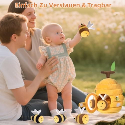 VORENUS Baby Spielzeug 6-12 Monate,6-in-1 Baby Bienenstock mit 5 Bienen Montessori Sensorik Spielzeug mit Scheune,Rassel,Spiegel,Kinder Lernspiele & Motorikspielzeug  – Bild 2