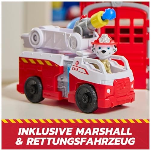 PAW PATROL – Fire Rescue Feuerwehr-Station mit Licht- und Soundeffekten, Wasserkanone, Rutschstange und Startrampe, ca. 38 cm, inkl. Marshall-Figur und Feuerwehrauto, für Kinder ab 3 Jahren – Bild 4