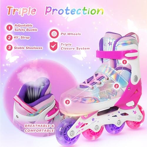 Nattork Kinder Inliner für Mädchen, 4 Größen Verstellbare Inline Skates, Schmetterling Inline Rollschuhe für Mädchen – Bild 5