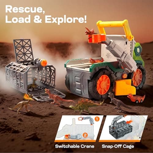 Dinosaurier Spielzeug Großer Dino-Monstertruck mit T-Rex & Figuren | Mit Abschussfunktion, Kran & Tunnel | Geschenk für Jungen 2-4 Jahre  – Bild 3