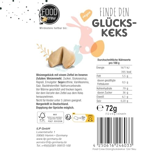 FOOD crew 12x Glückskekse Ostern - Ostersüßigkeiten - Glückskeks Einzeln Verpackt - Glückskekse mit Sprüchen Deutsch - Ostergeschenke – Bild 2