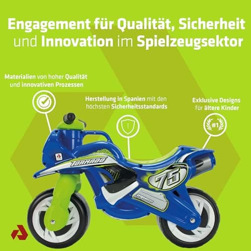 Laufrad Motorrad Kinder ab 18 Monaten Tundra Tornado Blau mit Tragegriff + Breiten Kunststoffrädern + Ergonomisches Design + rutschfeste Dekoration Wasserfest + Stabile Konstruktion  – Bild 4