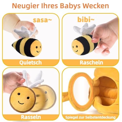 VORENUS Baby Spielzeug 6-12 Monate,6-in-1 Baby Bienenstock mit 5 Bienen Montessori Sensorik Spielzeug mit Scheune,Rassel,Spiegel,Kinder Lernspiele & Motorikspielzeug  – Bild 5