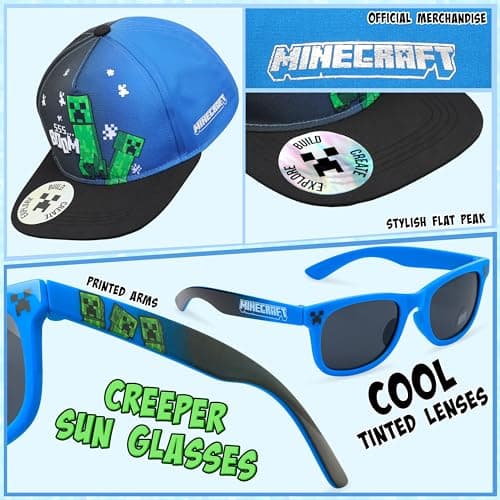 Minecraft Basecap Kinder Jungen Set Snapback Cap Kinder und Sonnenbrille UV Schutz - Creeper  – Bild 5
