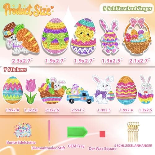 ORIENTAL CHERRY Ostergeschenke Kinder, Diamond Painting Kinder, Geschenke für Kinder Basteln Sie Ihre eigenen GEM-Schlüsselanhänger, Basteln Mädchen 8 Jahre, Ostern Geschenke Kinder – Bild 3