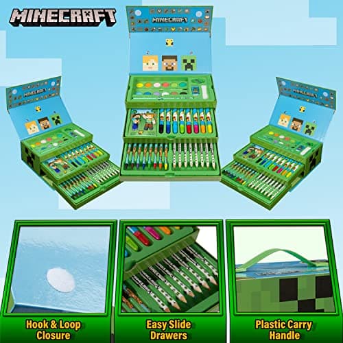 Minecraft Malkoffer Buntstifte Kinder Malset Filzstifte Wachsmalstifte Wasserfarben Malbuch Schule Mal Stifte Set Malkasten zum Malen – Bild 4