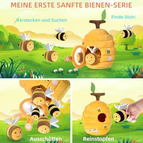 VORENUS Baby Spielzeug 6-12 Monate,6-in-1 Baby Bienenstock mit 5 Bienen Montessori Sensorik Spielzeug mit Scheune,Rassel,Spiegel,Kinder Lernspiele & Motorikspielzeug  – Bild 4