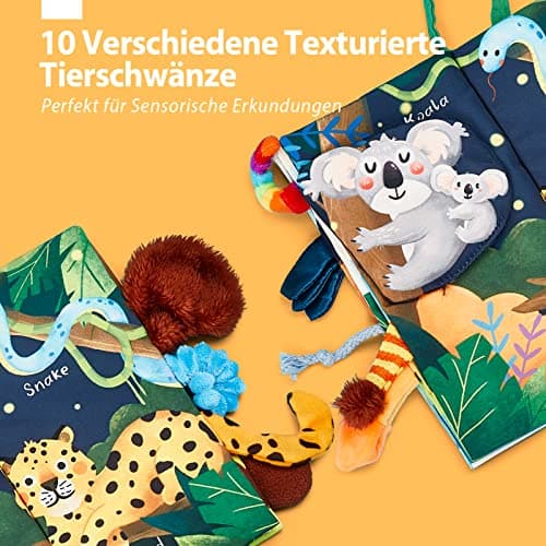 hahaland Baby Spielzeug Stoffbuch ab 0 3 6 Monate,Soft Buch Baby Spielzeug 6 Monate,3D Wald Tier Motiven Fühlbuch Knisterbuch – Bild 6