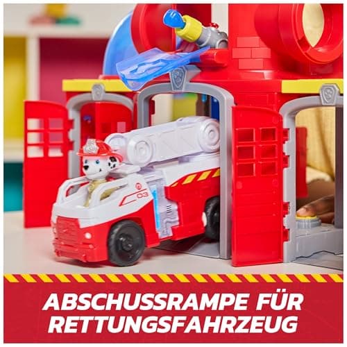 PAW PATROL – Fire Rescue Feuerwehr-Station mit Licht- und Soundeffekten, Wasserkanone, Rutschstange und Startrampe, ca. 38 cm, inkl. Marshall-Figur und Feuerwehrauto, für Kinder ab 3 Jahren – Bild 6